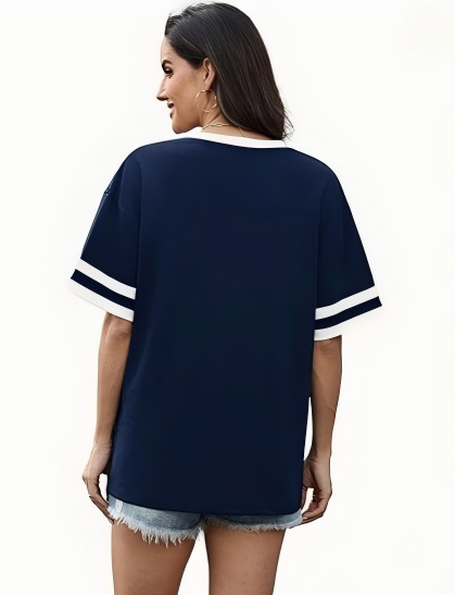 WIHOLL Women's Loose Short-Sleeve V-Neck Color Block T-Shirt, buy one get one free offer for a limited time, 2026 Summer New Arrival, Sizes S-3XL